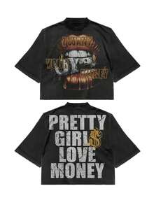 Pretty Girls Love Money (220 Cotton T-Shirt) Men's Round Neck And Short Sleeves, Casual Cotton, Casual Fashion, Suitable For Indoor And Outdoor Wear And Holiday Gifts - 黑色 - 查看 1