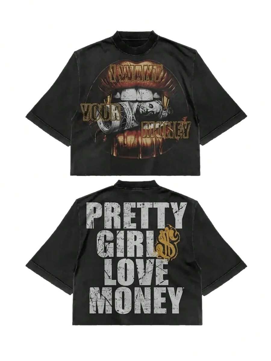 Pretty Girls Love Money (220 Cotton T-Shirt) Men's Round Neck And Short Sleeves, Casual Cotton, Casual Fashion, Suitable For Indoor And Outdoor Wear And Holiday Gifts - 黑色 - 查看 1