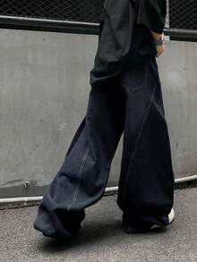 1 pièce Jeans droits à design patchwork avec lavage vintage délavé ample pour hommes (ceinture et accessoires non inclus) - Jean brut - Voir 8