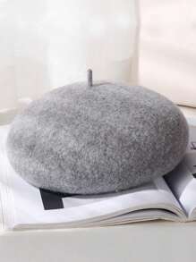 1pc Women's Solid Color Wool Warm Retro Beret Hat, Suitable For Students, Girls, British Style, French Artist, Casual Daily Wear, Autumn/Winter