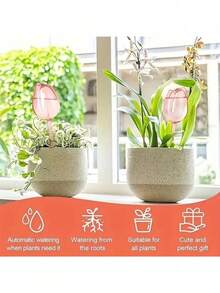 5pcs/Set Pink Tulip Plant Watering Globes, Suitable For Indoor And Outdoor Plants, Automatic Plant Drip Irrigator And Self-Watering - Multicolor - View 7