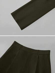 Women's High Waist Side Pocket Wide Leg Suit Pants, Spring/Autumn - Army Green - View 6