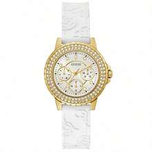 Guess Reloj de cuarzo para mujer, movimiento de cuarzo, caja de acero inoxidable, correa de silicona, resistente al agua, adecuado para reuniones diarias y otras ocasiones Gw0411l1