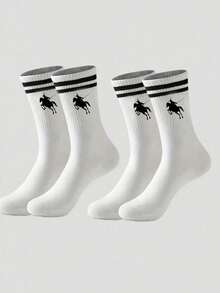 1/2/5 Pairs Unisex Classic Striped Equestrian Mid-Calf Socks, Breathable Casual Everyday Wear