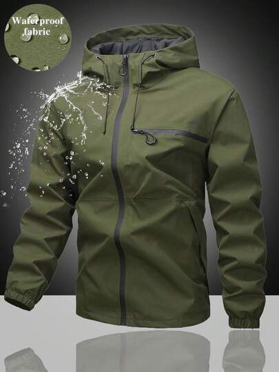 Jachetă bărbătească cu glugă, cu șnur, moale, rezistentă la vânt, cu buzunare mari în față, compartiment pentru depozitare cu fermoar, potrivită pentru purtare zilnică, bestseller versatil, pentru toamnă