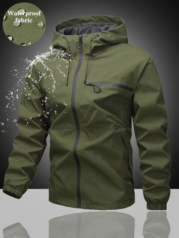 Męska kurtka z kapturem, ściągaczem, wiatroszczelna, wodoodporna, z miękkim materiałem i dużymi kieszeniami z przodu, z zamkiem błyskawicznym, idealna do noszenia na co dzień, uniwersalna, bestseller, na jesień