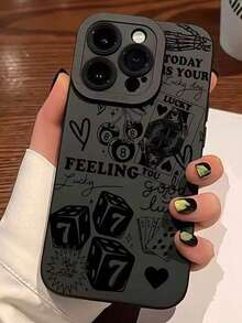 1PC Dices & Pokers Cherries Slogan Pattern Silicon Phone Case 360 Degree Full Protection Compatible With Phone 16/11/12/13/14/15/15pro/15 Plus/15 Promax - 多色5 - 查看 2