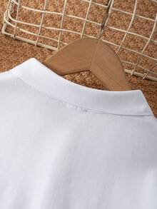 Boys' Classic Simple Solid White Long Sleeve Polo Shirt, Suitable For Casual, Holiday Wear, Can Be Paired With Various Jackets - White - View 5