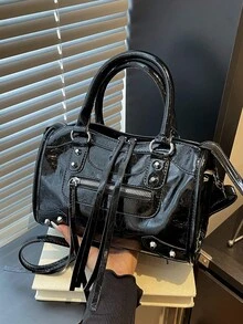 1个女士摩托车造型枕形包，时尚便携粉色单肩斜挎包，2025新款上市，除臭说明：放置于通风处1-3天以散去材质气味。 - 黑色 - 查看 3