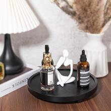 Plateau décoratif rond en bois, organisateur de comptoir de salle de bain, décoration de cuisine de style ferme. Rehausseur en bois pour savonnière, parfum, bougie, éponge - Multicolore - Voir 3