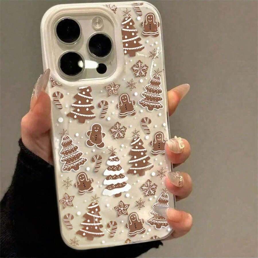 Cartoon Christmas Tree Snowman Phone Case Compatible With Iphone 18 Pro Max 17 16 15 Plus 14 13 12 11 Pro Max 14 Plus Shockproof Folds Texture Soft Cover,Surface-Curved Textured Phone Case - White Y12-T7042 - View 1