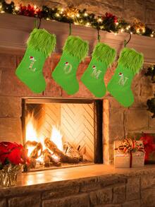 1pc Green Fluffy Christmas Stockings, Christmas Decorations Stocking Socks, Christmas Party Favors Gift Bags, Christmas Hanging Stocking Ornaments With A-Z Alphabet, Christmas Tree Decorations, Christmas Gift Ideas, Christmas Decorations 2025, Christmas Gift Packaging Bags, Christmas Tree Decorations, Home Decor, Room Decor, Winter Festival Fireplace Decor, Christmas Decor, Xmas Party Decor, Christmas Party Supplies