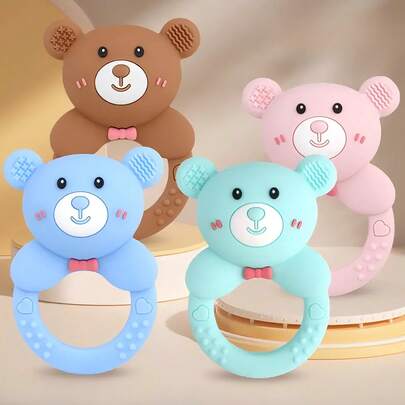 Sonajero de silicona masticable con forma de oso, suave, disponible en múltiples colores