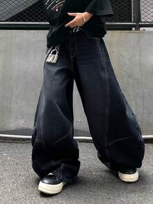 1 pièce Jeans droits à design patchwork avec lavage vintage délavé ample pour hommes (ceinture et accessoires non inclus) - Jean brut - Voir 6