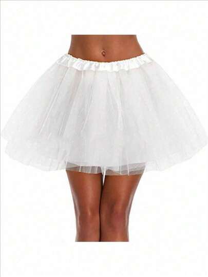 1pc 30cm Tulle Skirt, Princess Mesh Skirt, Cosplay Skirt, 3-Layer Ballet Tutu Skirt, Birthday Party Dress, Halloween Costume