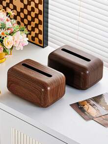 1pc Vintage Wood Grain Plastic Tissue Box - Fashionable Home Decor For Kitchen, Bedroom And Living Room, Brown Design, Elegant And Practical Decorative Piece