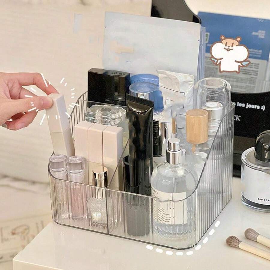 Cajas de almacenamiento de maquillaje de escritorio de estilo Ins de alta gama, transparentes y verdes, organizador de tocador de gran capacidad