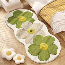 Una alfombra lavable con forma asimétrica floral de estilo francés, fresca y sencilla, decoración de dormitorio al estilo de pintura al óleo, alfombra mullida y suave para la sala de estar y el alféizar de la ventana, material de imitación de cachemira súper absorbente, muy adecuada para la decoración del hogar en la sala de estar, dormitorio, estudio, baño y oficina, 1000 gramos por metro cuadrado, decoración ideal para fiestas y vacaciones - Multicolor - Ver 5