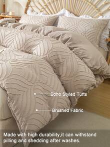 Bộ 3 vỏ chăn sợi nhỏ họa tiết lá (1 vỏ chăn & 2 vỏ gối) Vỏ chăn thoáng khí nhẹ dùng cho mọi mùa trong phòng ngủ gia đình Bộ ga trải giường - Đất - Xem 5