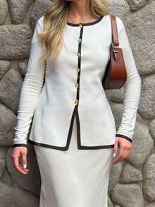 Women's Winter Y2K Crew Neck Cardigan Sweater - White - View 9