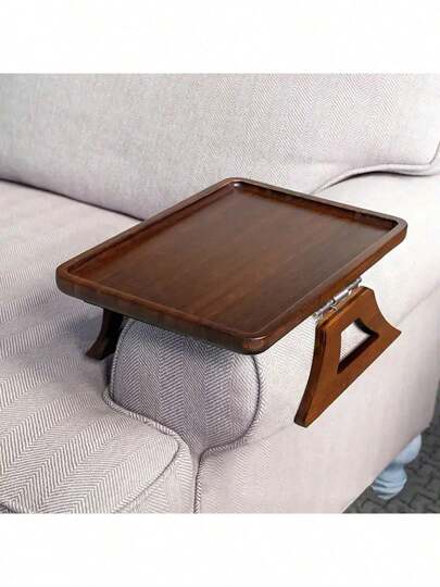 Vintage Solid Wood Bamboo Sofa Armrest Tray - Foldable, No Assembly Required, No Electricity Needed, Pine Wood Panel