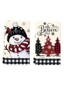 2pcs Super Soft Microfiber Christmas Hand Towels, Plaid, Santa Claus & Snowman Pattern Design Dish Cloths, Kitchen Cleaning Rags, Suitable For Christmas Kitchen & Bathroom Decor, Advent Gift, Christmas Surprise - Multicolor - View 3