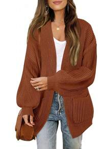 MEROKEETY Women's 2025 Open Front Chunky Cardigans Lantern Long Sleeve Oversized Knit Outwear With Pocket