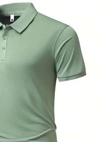 男士夏季商务休闲修身短袖 Polo 衫一件装 | 纯色珠地棉透气上衣 | 免烫办公通勤工作服，情人节礼物 - 綠色 - 查看 4