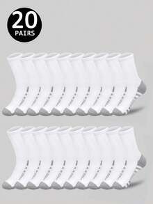 2/5/10/20 Pairs Black, White, Gray Solid Color Mid-Calf Socks, Striped Sports Socks, Suitable For Daily Fitness, Running, All Seasons, Fall - Multicolor - View 8