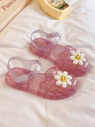 休闲儿童凉鞋，女童包头果冻鞋，卡通花朵装饰，公主镂空透气宝宝沙滩鞋