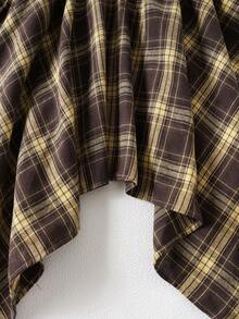 Girls' Oblique Shoulder Long Sleeve Knitted Ribbed Patchwork Plaid Dress, Spring/Autumn