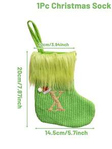 1pc Green Fluffy Christmas Stockings, Christmas Decorations Stocking Socks, Christmas Party Favors Gift Bags, Christmas Hanging Stocking Ornaments With A-Z Alphabet, Christmas Tree Decorations, Christmas Gift Ideas, Christmas Decorations 2025, Christmas Gift Packaging Bags, Christmas Tree Decorations, Home Decor, Room Decor, Winter Festival Fireplace Decor, Christmas Decor, Xmas Party Decor, Christmas Party Supplies