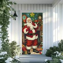 2D Door Hanging Decor - Large Santa Claus With Gift Christmas Door Hanging Decor, Made Of Polyester Fiber, No Power Source Required, Suitable For Most Doors, Holiday Home Decor, Best Choice For Easy Hanging, Christmas Decoration