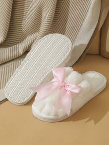 Pantuflas con lazo para mujer para otoño/invierno, con puntera cerrada, ligeras, antideslizantes, esponjosas para uso en interiores y exteriores
