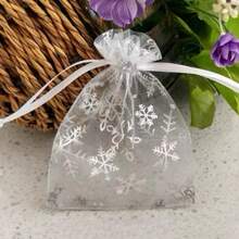 10/50PCSSnowflake Multi-Color Osa Bags, Gift Packaging Bags, Gift Bags, Home And Daily Necessities, Festival And Party Supplies, Wedding Supplies, Table Gift Decoration Packaging, Nylon Bags, Jewelry And Accessory Packaging, Gift Hanging Bags - White Hot Silver - View 1
