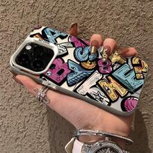 Adecuado para funda de teléfono  16, 15, 14, 13, 12 PROMAX, borde suave anti-caída, con graffiti y letras en inglés. - Colores mixtos - Ver 8