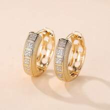 一对简约方晶锆石环形耳环，适合女性日常通勤和约会 - W17374 - 查看 9