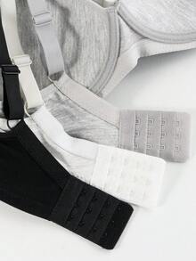 3pcs Solid Color Minimalist Comfortable Breathable Lightweight Wireless Bra, Cotton Adjustable Strap