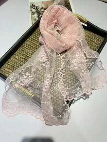 1件装女士多色刺绣花卉手工蕾丝边围巾，时尚领巾头巾披肩，春夏秋季连衣裙搭配 - 彩色 - 查看 8
