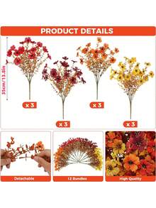 12 PCS Artificial Mother Outdoor Flower POTS, 34cm/14.5in Length And 21.6cm/8.5in Width Artificial Mother For Autumn Decoration Of Outdoor Home, Autumn Artificial Silk Flower Plant Appearance Is Realistic And UV-Resistant, Suitable For Outdoor Home Porch And Terrace Decoration Of Artificial Mother, UV-Resistant Silk Flower Plastic Plant For Front Porch, Garden And Courtyard Home Decoration