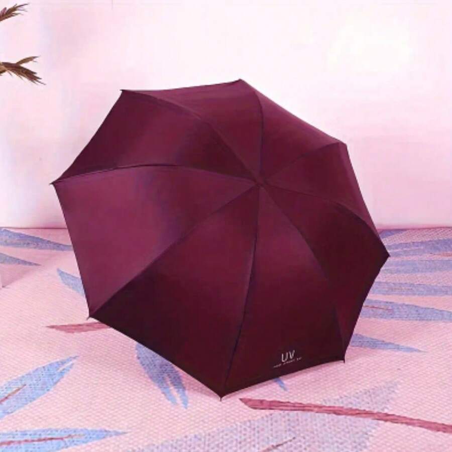 Manual Folding Umbrella For Sun Protection - Burgundy - View 1