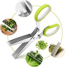 5-Layer Kitchen Scissors, Multi-Purpose Food Scissors, 5 Stainless Steel Blades, Safety Cover Kitchen Scissors And Cleaner, Used For Cutting Chives, Vegetables, Salads, Kale - 綠色 - 查看 5