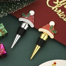 Nuevo tapón de vino rojo navideño, sello hermético para preservar el vino, tapón de botella de vino con gorro de Papá Noel, regalo navideño - Multicolor - Ver 8