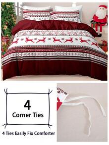 3 pièces/Set Ensemble de housse de couette avec imprimé sapin de Noël et renne de Noël (1 housse de couette et 2 taies d'oreiller). Ensemble de literie doux et agréable pour la peau, pour toutes les saisons. Cadeau de Noël