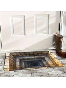 1 Piece Of 40 * 60cm Optical Illusion Door Mat - Indoor And Outdoor 2D Flat Welcome Blanket | Machine Washable | Front Door, Entrance, Bedroom Decoration | Essential For Home Decoration - 鏽棕色 - 查看 7