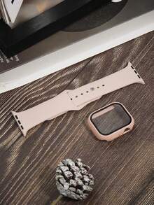 2Pcs Set Hard PC Bumper Case With Screen Protector, Scratch Resistant Protective Frame Edge And Pink Sand Sport Silicone Band Compatible With Apple Watch Band 40mm 38mm 41mm 42mm 44mm 45mm 46mm 49mm Women Men,Soft Wristband Waterproof Replacement Sport Strap Compatible With Apple Watch Band Series Ultra 11 10 9 8 7 6 5 4 3 2 1 SE