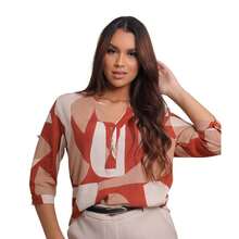 CAMISA FEMININA SOCIAL MANGA 3\4 ESTAMPADA
