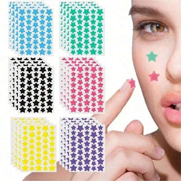 6pcs/Pack 240 Pcs Star Stickers, Halloween & Christmas Decoration Stickers, Colorful Five-Pointed Star Stickers For Party, Holiday Photo Decoration, Face Decor Stickers (1 Sheet Per Color), For Decoration Only (Not For Makeup)