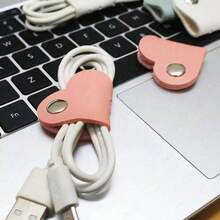 Fashionable Heart-Shaped Leather Cable Organizer - Available In Multiple Colors, With A Portable And Anti Loss Design, Perfectly Compatible With Mobile Data Cables And Headphone Cables,Office Desk Accessories For Office, Dorm And Home Use Charger Accessories