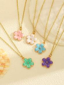 2色精美時尚五瓣花吊墜女孩夏季鎖骨項鍊，適用於兒童甜美可愛街頭配飾，日常生活禮物